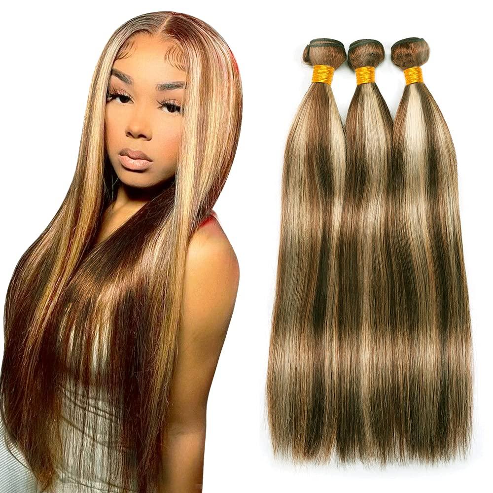 Highlight P4613 Human Hair Bundles Blonde Straight 3 Bundles 18 20 22 inch 2 Tone #4 Brown and 613 Blonde Bundle Brazilian Virgin Hair Extensions 300g
