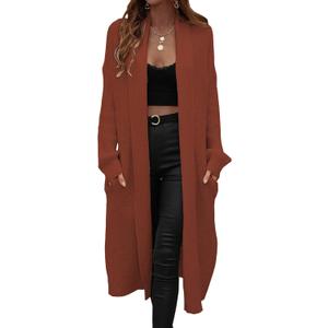 kinstell Womens Casual Waffle Knit Long Cardigan Maxi Long Sleeve Open Front Sweater Coat Outerwear XL 