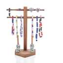 Eorakla NEW Wooden Baseball & Softball Championship Ring Holder with Drip Necklace Display – Sports Organizer for Jewelry & Awards (French)