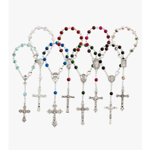Juvale 24 Pack Small Catholic Rosary Bracelet for Women and Men - Prayer Beads for Baptism Christening, Prayer Room, Altar, Bulk Pack (8 Colors & Crucifix Designs) - Rosary Beads Bracelet