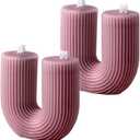 2PCS Dark Pink Boho Pillar Candle, Aesthetic U Shaped Soy Wax Pillar Candles Decorative Geometric Striped Cool Candles for Pink Room Trend Room Shelf Fun Decor