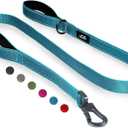TwoEar 6FT 1IN Strong Blue Dog Leash with 2 Padded Handles, Traffic Handle Extra Control, Comfortable Soft Dual Handle, Auto Lock Hook, Reflective Walking Lead for Small Medium and Large Dogs