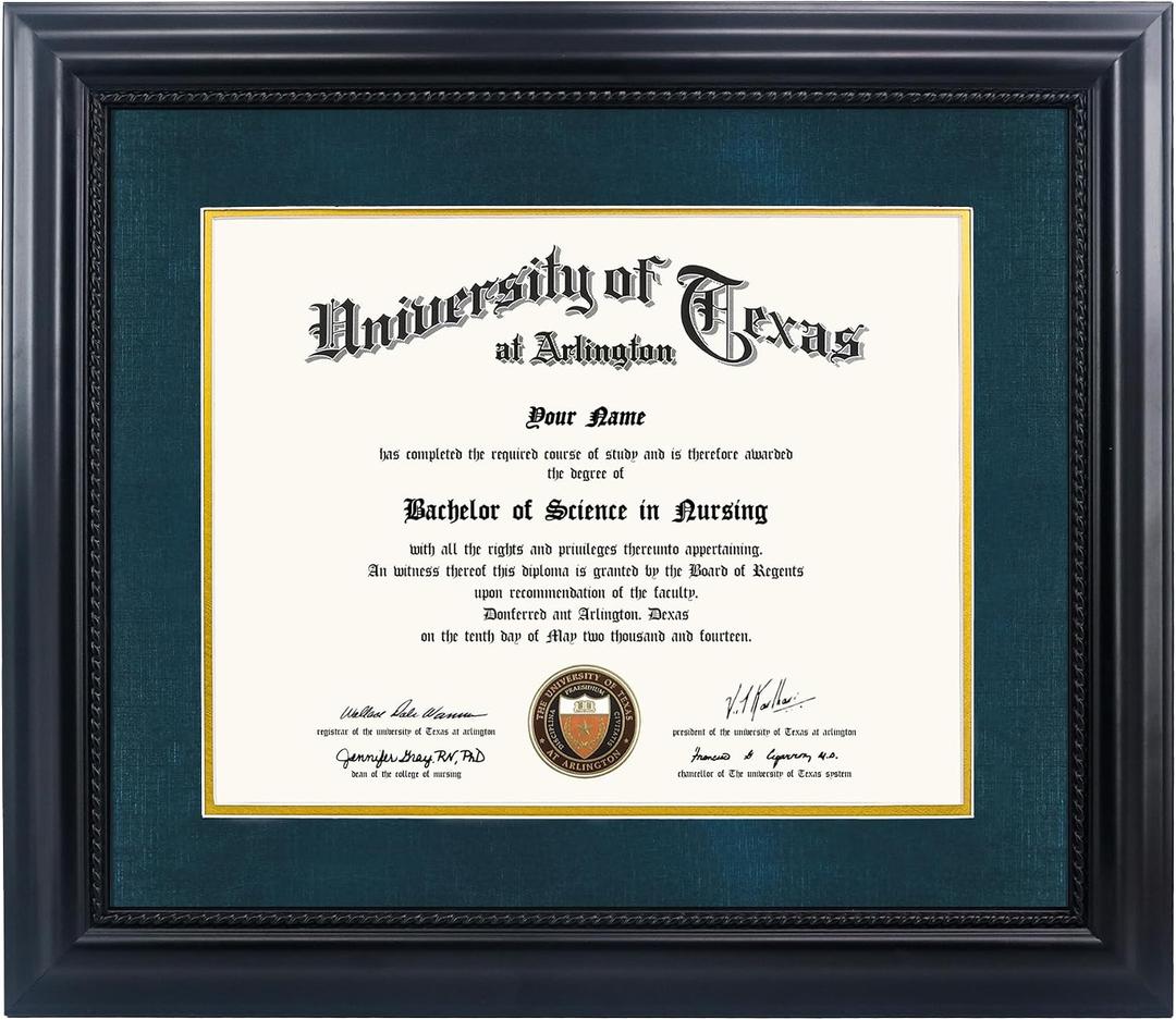 GMFrames 11x14 Diploma Degree Frame with Navy Mat or Display 15x18 Certificates without Mat,Solid Wood,Black Finish with Intricate Black Rope Detail,UV Protection Acrylic