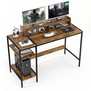 MINOSYS Gaming/Computer Desk - 47” Home Office Small Desk with Monitor Stand, Rustic Writing Desk for 2 Monitors, Adjustable Storage Space, Modern Design Corner Table.