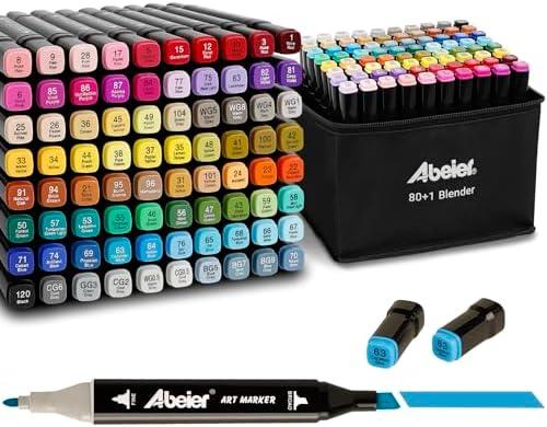 ABEIER 80 Colors Alcohol Based Markers, Dual Tip Drawing Markers Set, plus 1 Colorless Blender Pen, Permanent Sketch Animation Marker for adults, Plumones, Coloring and Artist Illustration