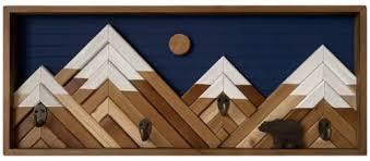 24x10 Wooden Wall Decor Mountain With Metal Hooks