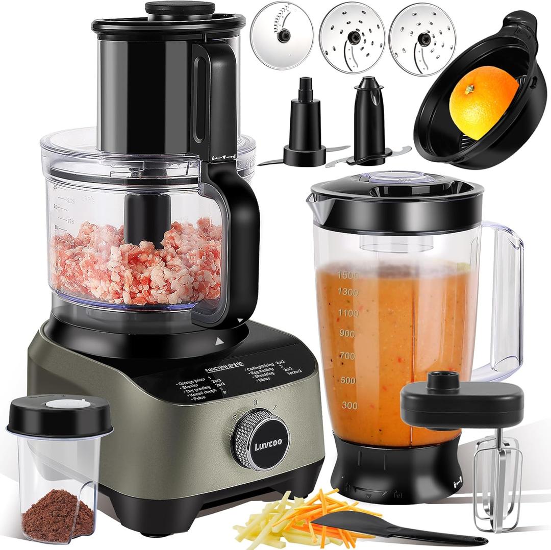 14 Cup Blender and Food Processor Combo for kitchen,large food processor for Vegetable Chopper, Blender, meat grinder, Mixing, Mincing, Slicing, Shredding, Purees & Dough Easy Clean for Home Use,600W
