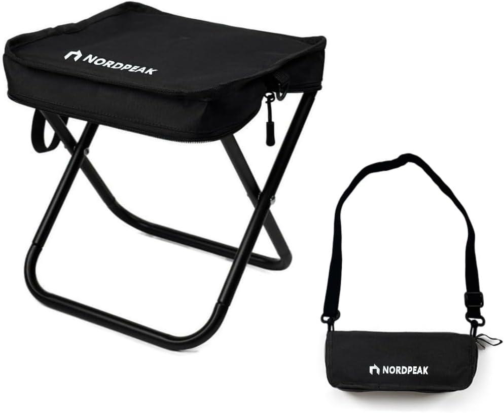 Compact Foldable Stool with Shoulder Strap, Heavy Duty 350lbs Support, Lightweight Portable Seat Gift for Camping, Outdoors, Concerts, Commute, Black