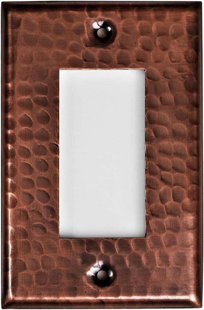 Monarch Abode 17013 Single Switch Hand Hammered Rocker Decorative Wall Plate - Switch Plate Outlet Cover - 1-Gang Pure Copper - Hammered Copper Outlet Covers - Copper Switch Plate Covers (1 Gang, Pure Copper)