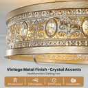 Gold Caged Ceiling Fan with Lights 19 Inch Vintage Crystal Fandelier Enclosed Bladeless Ceiling Fan with Remote Flush Mount Low Profile Ceiling Fan for Bedroom Living Room Kitchen, Small