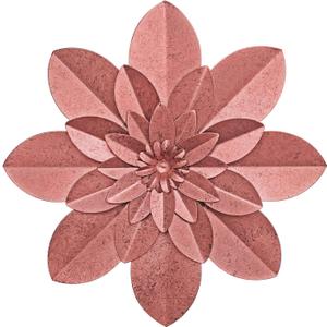 Rose Gold Metal Flower Wall Art Decor, 9.5 Rustic Modern Floral Sculpture, Distressed Iron Wall Hanging Home Decoration Accent Artworks for Indoor Kitchen Bedroom Living Room Office Outdoor Garden