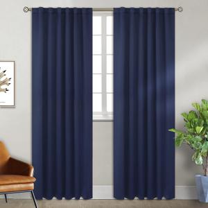 BGment Rod Pocket and Back Tab Blackout Curtains for Bedroom - Thermal Insulated Room Darkening Curtains for Living Room, 2 Window Curtain Panels (52 x 95 inch, Navy Blue)