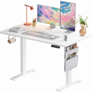 Marsail Standing Desk Adjustable Height,48"*28" Electric Standing White Deskwith Storage Bag,Sit Stand up Deskfor Home Office Writing Computer Table,4 Memory Preset with Headphone Hook,Cable Manager