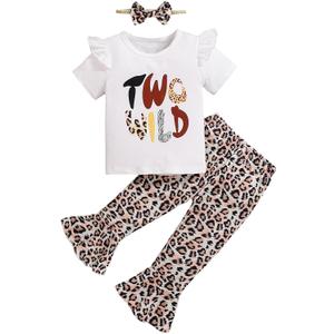 Baby Girl 2nd Birthday Outfit Girl 2 Year Old Birthday Outfit Toddler Leopard Clothes (3T, White)