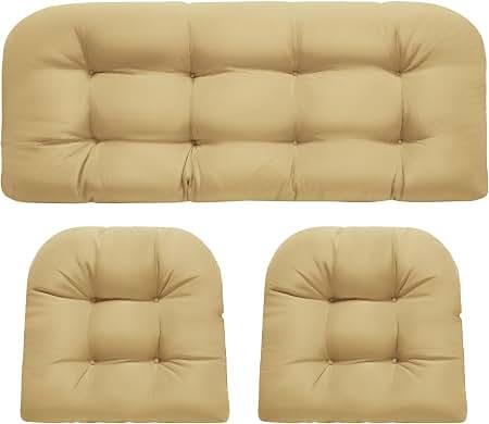 Wicker Chair Cushions, Waterproof 3Pcs Outdoor Cushion Set Khaki
Outdoor Loveseat Cushions for Patio Furniture, Tufted Patio Chair Cushions, 1 Loveseat and 2 U-Shaped Cushions