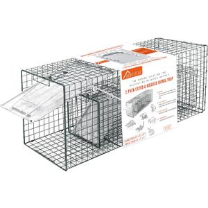 HOMESTEAD 2-Pack Live Animal Trap - Specialized for Raccoons, Opossums, Groundhogs, Skunks, Feral Cats, Squirrels - Heavy Duty Steel Traps, 1-Door, Green, Humane Catch & Release Animal Trap,89-302