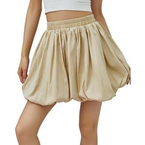 Women's Bubble Skirt White Black Puffy Skort Balloon y2k Going Out One Size Cute Aesthetic Short (Beige)