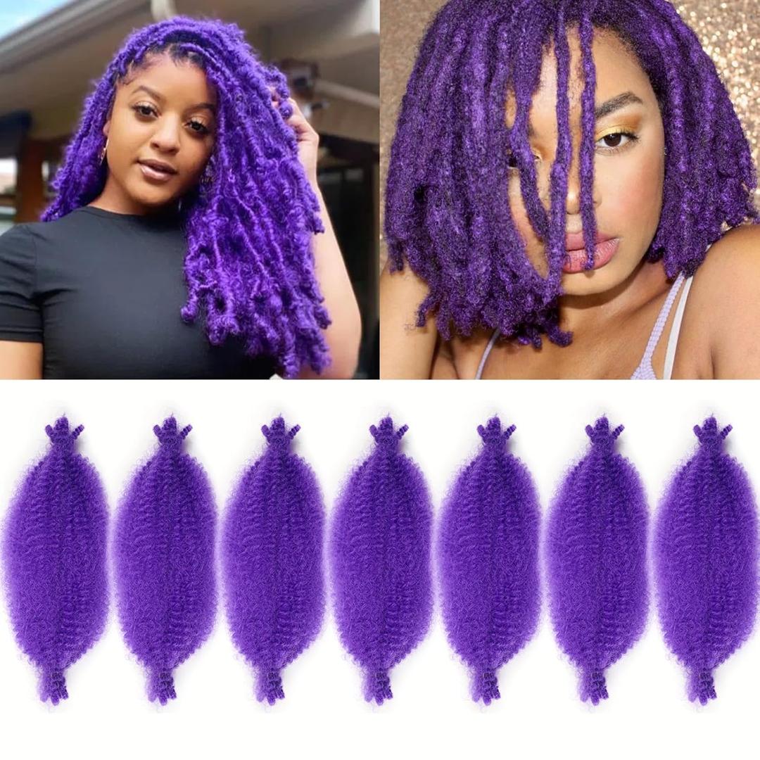 7 Packs Marley Twist Braiding Hair Springy Afro Twist Hair for Faux Locs 8 Inch Kinky Twist Hair Afro Braiding Synthetic Hair for Women (8inch, purple-7)