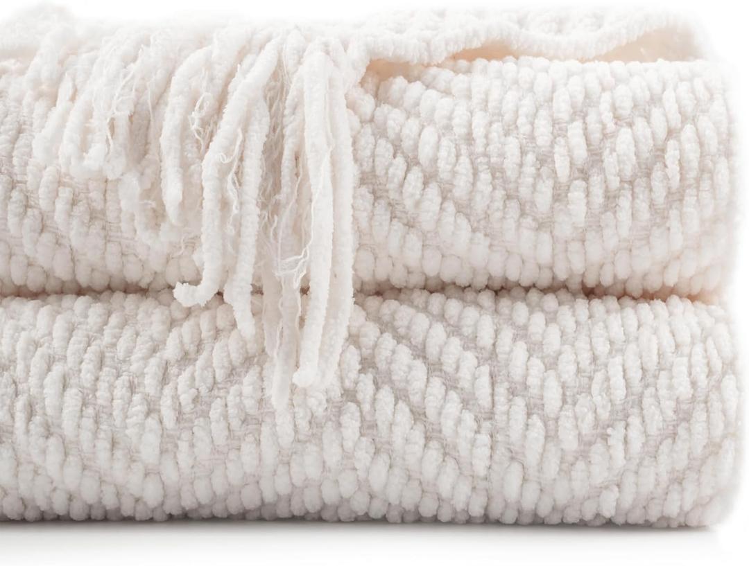BATTILO HOME Cream White Throw Blanket for Couch, Ivory Throw Blanket for Bed, Warm Decorative White Blanket Throw for Home Decor, 50" x 60"