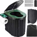 Sckee Camping Toilet, Portable Toilet for Adults, Portable Travel Folding Toilet with Lid and Paper Holder, Compact Potty for Car, Camp Toilet Portable Toilet for Camping, Hiking,Truck, RV, Beach (Black)