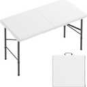 4 Ft Plastic Folding Table,Heavy Duty Portable Table for Indoor & Outdoor,350lbs Weight Capacity,Premium Solutions for Camping,Picnic,BBQ and Party