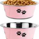 Stainless Steel Dog Bowls, Nonslip Rubber Bottom No Spill Proof Skid Metal Insulated Dog Bowls for Large Medium Small Breed Dogs (Pink, 6.6 Cups/53 OZ)