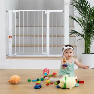 COMOMY 30" Tall Baby Gate for Stairs Doorways, Fits Openings 29.5" to 40.5" Wide, Auto Close Extra Wide Dog Gate for House, Pressure Mounted Easy Walk Through Pet Gate with Door, White