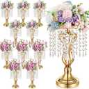 16 Pcs Wedding Centerpieces for Tables, Gold Silver Vase Centerpiece with Chandelier Crystal Metal Flower Stand, Tall Flower Vases for Wedding Party Home Decoration(Gold,12.6)
