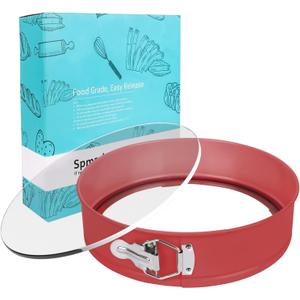 10In Glass Bottom Springform Pan,10 inch Nonstick Cheesecake Pan with Silicone Seal for Easy Release, Leak-Proof, Great Gift for Baking Lovers (Red)