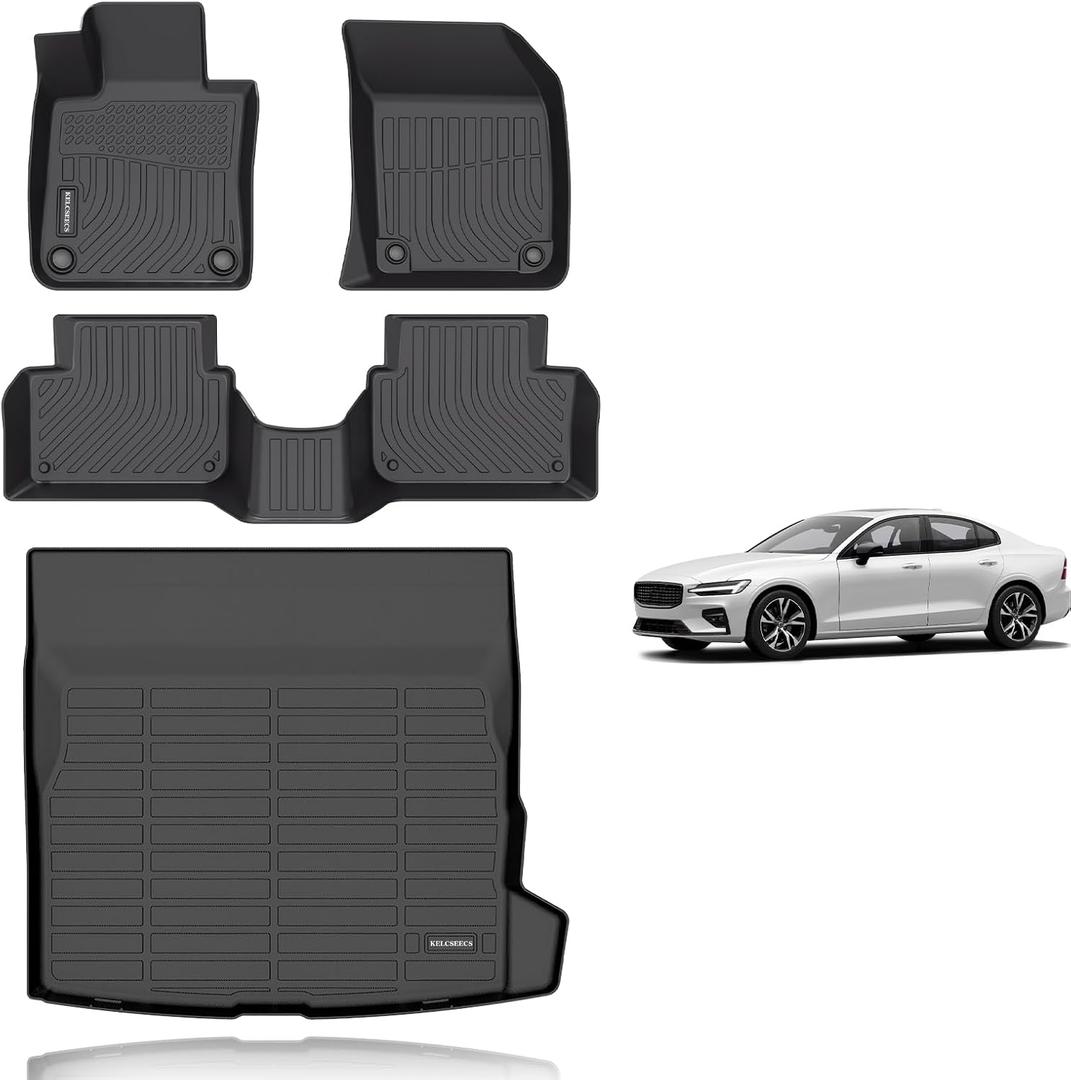 KELCSEECS Floor Mats & Cargo Liner Custom for 2019-2025 Volvo S60(Not for Recharge) All Weather Protection TPE Floor Liners Front& Rear Row Full Set Volvo S60 Accessories Black