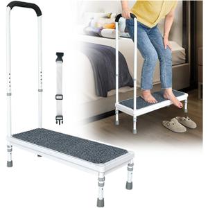 Step Stool with Handle for Elderly Adults Medical Bedside Steps for High Beds Seniors Safety Stepping Stool with Handrail Heavy Duty 400lbs Adjustable Handicap Bed Stairs Wide Platform-31