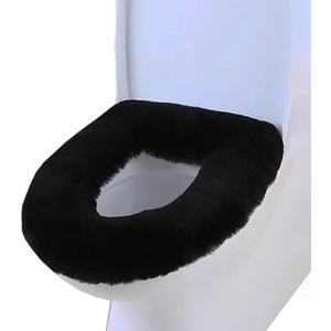 Dotesy Genuine Sheepskin Toilet Lid Cover Natural Fur Wool Toilet Seat Cushion Soft Warm Toilet Seat Pad for Bathroom Home Reusable (Black)