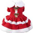 Christmas Dog Outfit, Red Puppy Dress for Small Girl, Bow Knot Santa Coat With Bells, Xmas Cat Apparel, Winter Pet Clothes (A, Large)