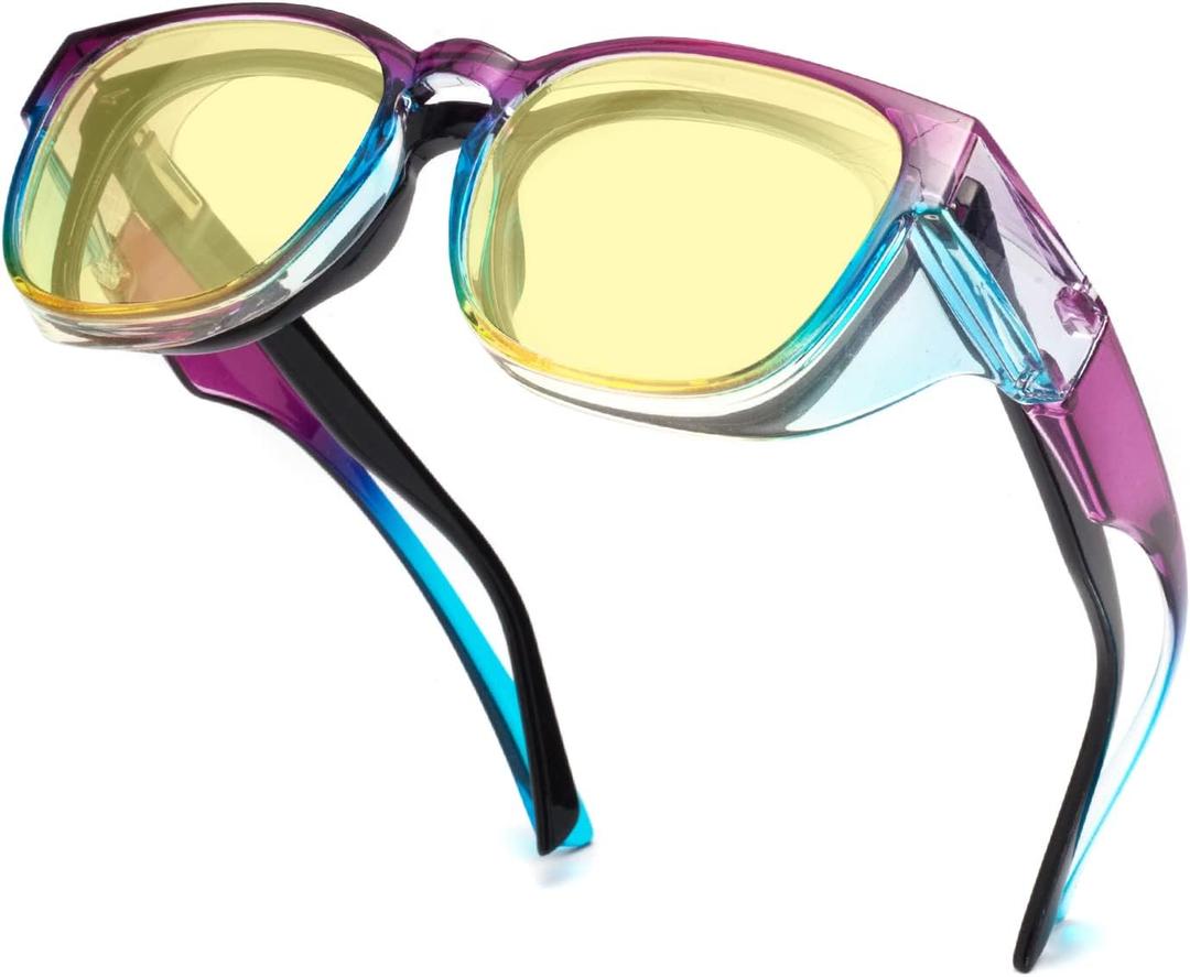 LianSan Safety Glasses Over Eyeglasses for Women - Anti-Fog Goggles Fit Over Prescription Eyewear for ANSI Z87.1 Certified (Multicolor/Yellow)