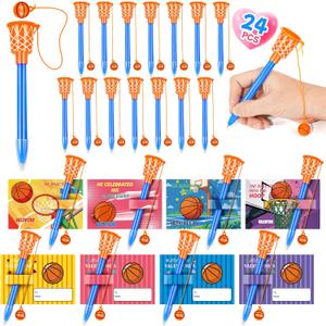 24 Pcs Valentines Day Basketball Hoop Pens Bulk with Greeting Cards Basketball Themed Party Favors Sport Novelty Pens School Classroom Office Gifts Exchange Goodie Bag Stuffers for Kids Teens Adults
