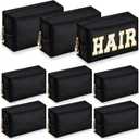 Sanwuta 9 Pcs Makeup Bags Bulk PU Double Zippers Cosmetic Bag Makeup Toiletry Small Pouch Portable Travel Organizers Case for Women Bridesmaid Proposal Gifts(Black)