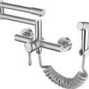 Kitchen Faucet Wall Mount, with Side Sprayer 8 Inch Center, Folding Design for Commercial Use, Stainless Steel Bar Taps (Dual Hands)