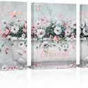 WELMECO Bathroom Decor Wall Art Flower Bathtub Painting Bathroom Signs Relax Soak Unwind Prints Framed 12"x16"x3 Pieces (Pink)