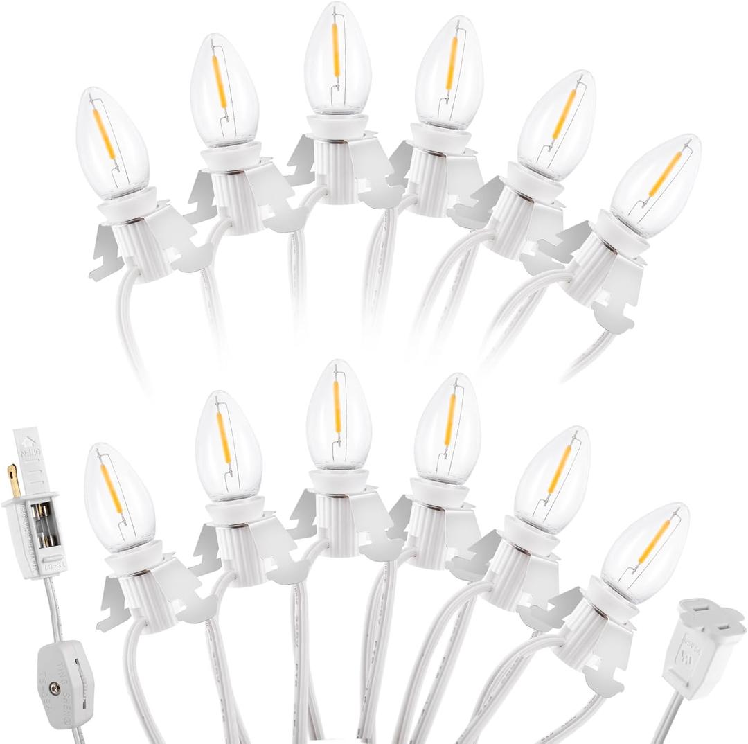 Christmas Village Lights with 12 LED Warm-White Bulb, Decoration for Christmas Village Houses, Snow Village Lights, Pumpkin Crafts Halloween Holiday Decoration,C7 Village Light Cord with Clips