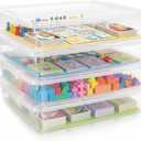 4 Pack Board Game Storage, Extra Large Paper Organizer Storage with Latching Lid (14x13.5x3.15 in), Stackable Art & Craft Storage Box for 12x12 Paper, Board Game, Art Supply, Puzzle, Magazine