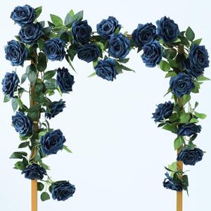 dallisten 2 Strands 73'' Artificial Silk Rose Flower Vines Garland, Fake Roses Floral Green Leaves Hanging Plant for Wedding Arrangement Decoration, Wall, Party, Bedroom, Home Decor (Blue)