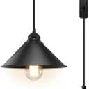 Plug in Pendant Light, Industrial Hanging Light with Plugin Cord On/Off Switch, Farmhouse Pendant Lights with Plug-in Cord, Vintage PendantLight Fixture, Hanging Lamps (Black)