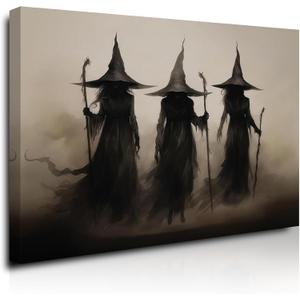 Framed Witch Wall Art Vintage Gothic Canvas Wall Art for Living Room Spooky Bathroom Decor Horror Witchy Painting Prints Mystical Dark Academia Wall Decor for Bedroom 12x16 Inch