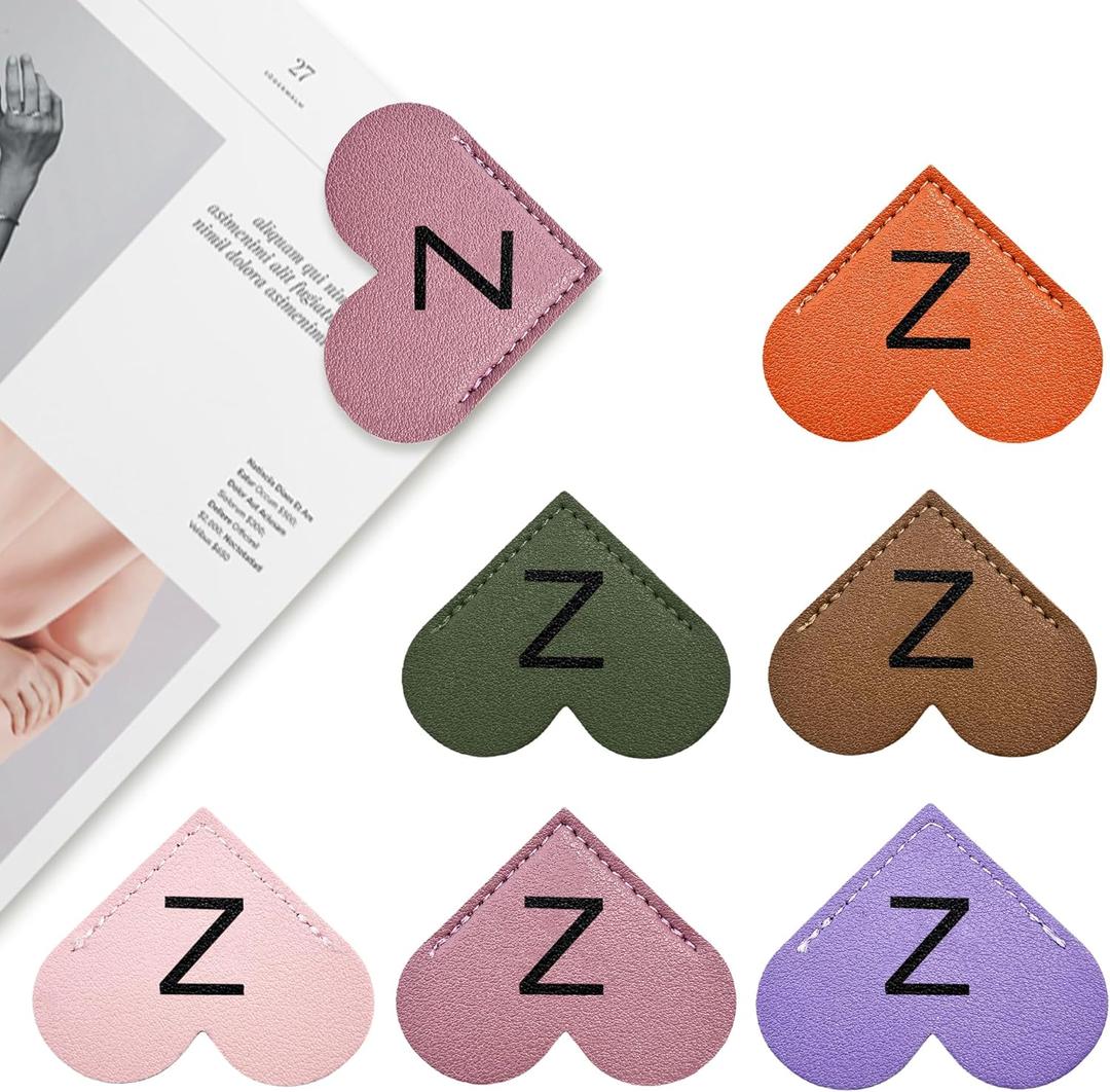 6 x Leather Heart Bookmarks,6 Pcs Personalized Heart Shaped Book Marks with Initial,Bookmarks for Women,Book Lovers,Teachers,Students(Z)