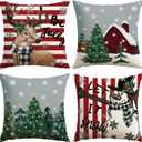 OTOSTAR Set of 4 Grey Christmas Throw Pillow Covers 18x18 Inch Winter Xmas Decorative Pillow Case Cover for Sofa Living Room Holiday Decor (Red- Snowman and Elk)