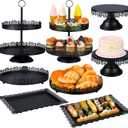 Tioncy 8 Pcs Cake Stand Set, Metal Dessert Table Display Stands for Dessert Table, Tiered Cupcake Holder Display Plates for Birthday Party Wedding Festival (Black)