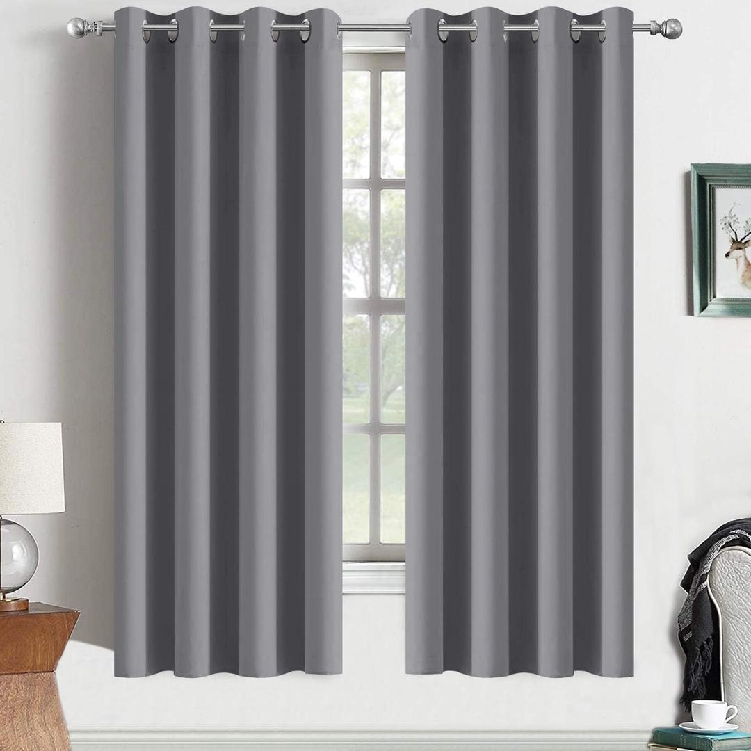 Yakamok Room Darkening Curtains Thermal Insulated Gray Blackout Curtain Panels Solid Grommet Top Window Drapes for Bedroom, 2 Tie Backs Included(52x72 Inch, Grey, 2 Panels)