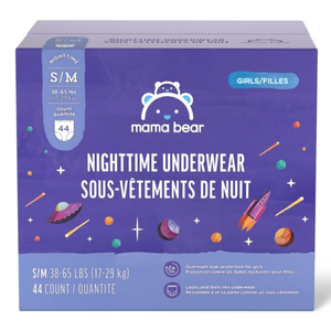 Amazon Brand - Mama Bear Girl's Nighttime Underwear for Bedwetting, Overnight Protection, Hypoallergenic, Size S/M (38-65 lbs), 44 Count, White