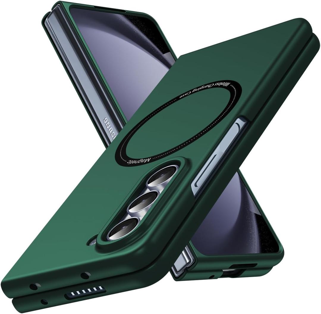 Magnetic for Galaxy Z Fold 5 5G Case,Lightweight,Slim Fit Drop Protection Rugged Shockproof Cover for Samsung Galaxy Z Fold 5 Hard PC Shockproof Protective Phone Dark Green 18-Z Fold5-06-CP