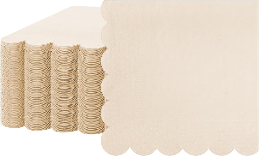 Fuutreo 100 Pcs Scalloped Cocktail Napkins Thick Paper Disposable Party Napkins Beverage Tissue for Wedding Dinner Birthday Supplies, 5 x 5 Inches (Milky White)